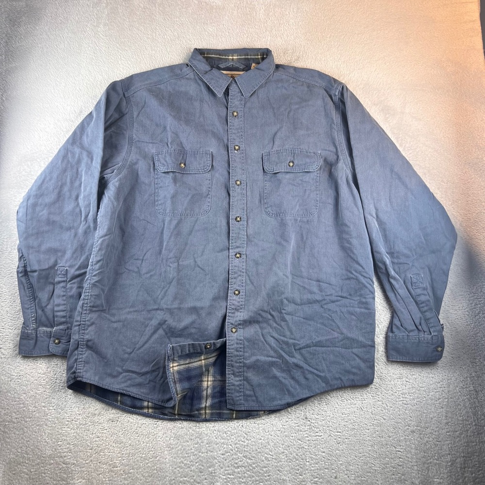 LL Bean Mens XL Regular Flannel Lined Work Shirt Blue Cotton Twill OM596